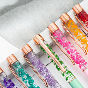 Stylos à bille liquides DIY avec fleurs, design unique rotatif, logo personnalisé imprimé pour cadeaux et fournitures de bureau - Product Image 2
