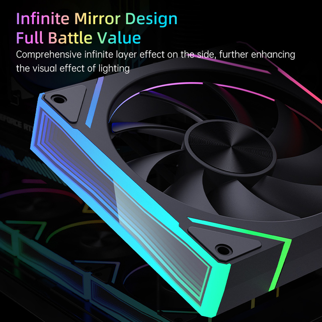 SNOWMAN Hot Sale 120mm Black Fram Infinity Mirror 4pin PWM Module Daisy-Chain RGB Fans with Controller Suitable Gaming case