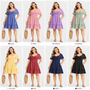 Robe pour femme personnalisée avec bas plissé par un fabricant de vêtements, robe courte à manches courtes décontractée sexy pour femme, robe smockée d'été - Product Image 2