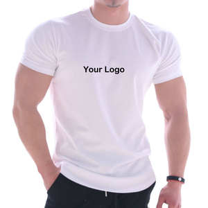 Logotipo personalizado en blanco Slim Fit Sport Gym Hombres Camisetas Correr Muscle Fit Curved Hem Camisetas - Product Image 1