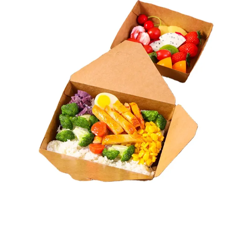 3# Schlussverkauf beliebt Takeaway Burger Frites Schnellimbiss Kraftpapier-Verpackung Mittagessen-Schachtel
