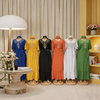 Abaya longue perlée en polyester à col en V et manches longues, grande taille, vente en gros d'usine, pour femmes, tenue traditionnelle islamique Aïd 2026