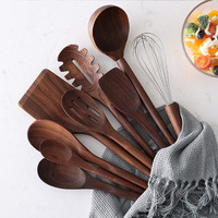 Ustensile de Cuisine en Bois de Noyer Noir Anti-adhésif avec Logo Personnalisé pour Maison Naturelle