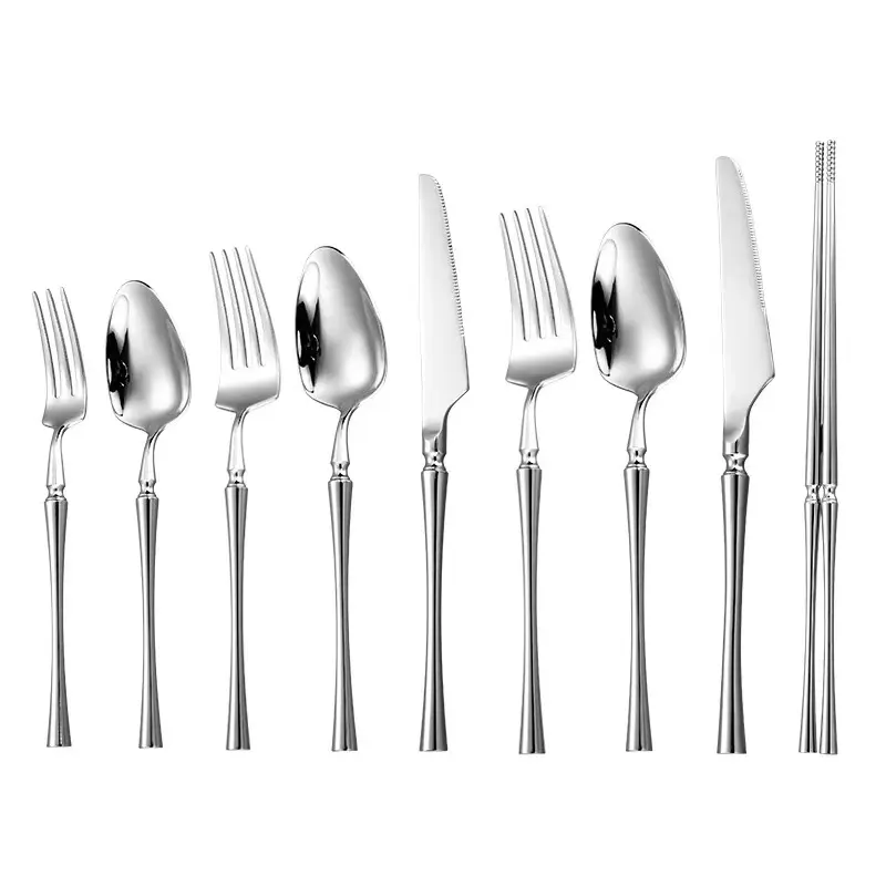 Set peralatan makan restoran Hotel, alat makan Set garpu sendok baja tahan karat cermin berkilau kualitas tinggi dapat digunakan kembali