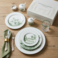 Vintage Grünes Toile De Jouy Keramik-Tellerset Landschaftsdesign Porzellangeschirr für Hochzeit Hotel Tischdekoration Maßanfertigung