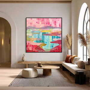 Mosaic Sunrise Colorful Textured Abstract Landscape Painting Canvas Art <b>Print</b> <b>Framed</b> Contemporary Style Indoor Wall Decor - Product Image 5