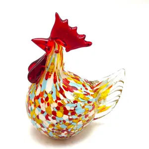 Home Decoration Ornaments Handmade Blown Glass Chicken Sculpture Artistic Glass Rooster Crafts Animal Figurines