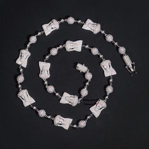 In argento massiccio Jesus testa Mix Micro pavé palla ghiacciata catena del rosario VVS Moissanite diamanti uomini gioielli collana - Product Image 2