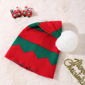 欧美冬季新款圣诞帽现成库存可爱毛帽红绿条纹保暖帽时尚新款