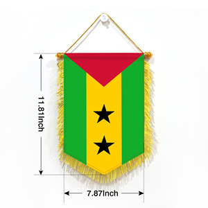 Drapeau de brocart à franges de Sao Tomé et Principe personnalisé en gros 11.81X7.87In, drapeaux décoratifs de bureau avec lumineux - Product Image 4