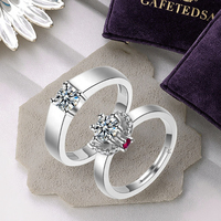 Bague de luxe en diamant, bague de couple, simple, plaquée argent blanc, double bague avec zircon et diamant de couleur