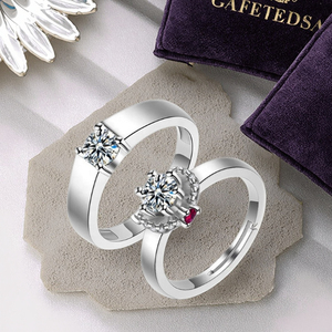 Anello <span class=keywords><strong>di</strong></span> Lusso con Diamanti, Anello per Coppie, Semplice Anello Doppio Placcato <span class=keywords><strong>Argento</strong></span> Bianco con Zirconi Colorati e Diamanti - Product Image 4