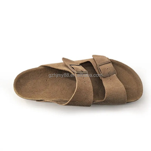 Birkenstocks Version Haute Qualité Cuir Véritable Suédine <span class=keywords><strong>Pantoufles</strong></span> à Enfiler Double Boutonnage Semelle Souple Ouverte Confortables Hommes Femmes - Product Image 5