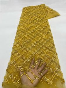 Ni.ai ผ้าลูกไม้ประดับลูกปัดเลื่อมปักมุกผ้าลูกไม้ตาข่ายปักเลื่อมฝรั่งเศสพร้อมไข่มุกดีไซน์ใหม่ - Product Image 6