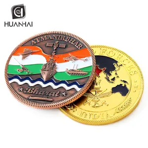 Moneda de bronce antigua con ancla 3D, logo de empresa personalizado con diseño de nombre