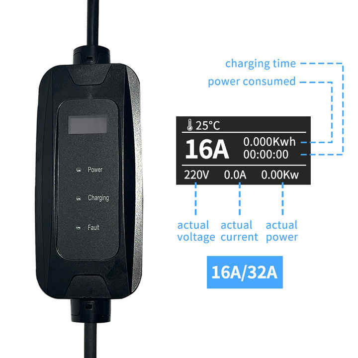 3.5kw 7kw 16A 32A Type 2 Mobile Level 2 Ev Charger Ac Station OLCD Screen Car Manufacture Portable Electric Vehicle for Wuling