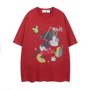 アメリカンクラックミッキーマウスプリントTシャツメンズサマールーズカジュアルハイストリートTシャツ