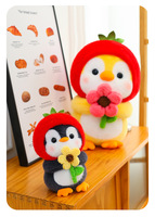 Peluche pingouin fraise brodée mignonne, douce et moelleuse, en coton PP, avec tournesol, cadeaux, pour machine à griffes, direct usine