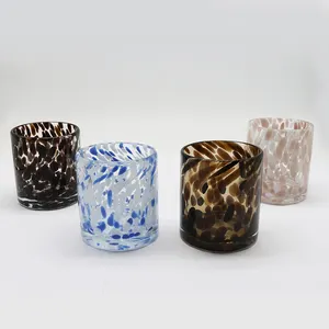 Wholesale coloured decorative home wedding cup marble pattern glass candle jar