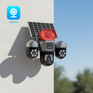 Caméra solaire à triple objectif avec klaxon d'alarme intégré, caméra de sécurité extérieure PTZ 360° couleur nuit, V380 Pro, surveillance de la ferme et du jardin - Product Image 1
