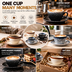 Tasse à cappuccino Kingze Vintage à glaçure réactive 75-320ml, style japonais, ensemble tasse et soucoupe pour latte art, café et maison - Product Image 5
