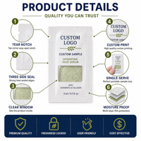 Sachets d'échantillons cosmétiques liquides personnalisés, emballage d'échantillons de soins de la peau, emballage de mini-échantillons, emballage de sachets en plastique à trois côtés, emballage de sachets en mylar