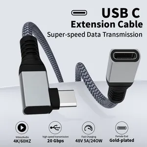 Vendita calda cavo intrecciato Usb 3.1 angolato 90 gradi tipo c maschio a USB C femmina cavo di prolunga adattatore a gomito