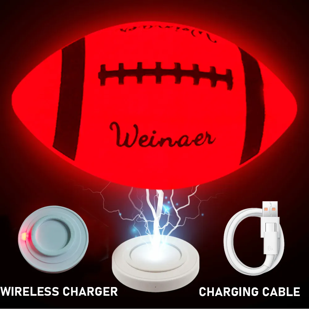 Drahtlose wiederauf ladbare LED leuchten im Dunkeln leuchten benutzer definierte Logo Gummi American Football