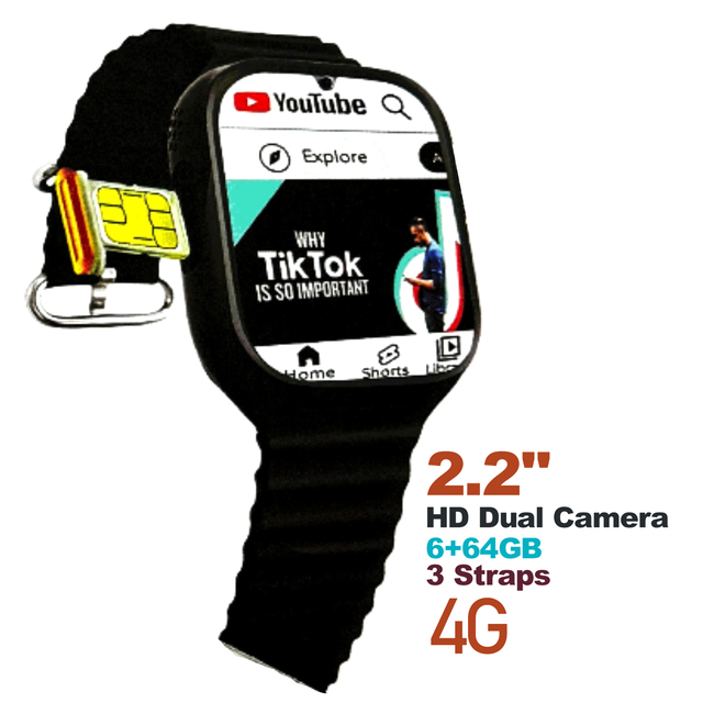 2.2Inch Screen 3 Strap C92 MAX 4G 5G SIM Card WiFi GPS Ultra Smartwatch 6+64GB Memory AMOLED HD Android Smart Watch Dual Camera