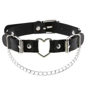 Punk nightclub girl <b>black</b> PU leather <b>heart</b>-shaped choker for women, collarbone necklace, leg ring decoration, role-playing - Product Image 1