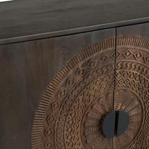 Buffet de salle à manger traditionnel en bois massif avec des détails sculptés complexes et de larges étagères de rangement - Product Image 5