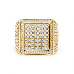 Gold Plated <b>Stainless</b> <b>Steel</b> Iced Out Zircon Square <b>Ring</b> Micro Pave Hip Hop Signet Jewelry for Party Wedding - Product Image 1