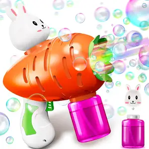 6 होल प्यारा खरगोश गाजर लाइट अप बबल गन खिलौना आउटडोर साबुन पानी खिलौने हैंडहेल्ड बबल ब्लोअर मशीन खिलौने