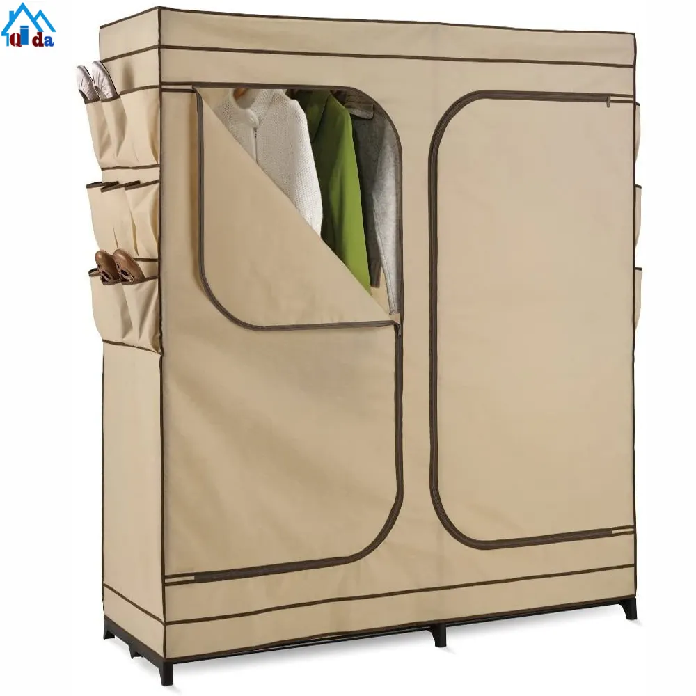 Tùy Chọn Màu Sắc Tùy Chỉnh Lớn Vải Phong Cách Thép Không Gỉ Khung Tủ Quần Áo Với Side Pocket Thép Almirah Tủ Quần Áo Phòng Ngủ