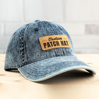 Casquette de baseball vintage bleu clair délavé avec logo personnalisé, casquette de papa en jean délavé avec patch en cuir, style streetwear