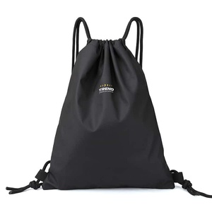Trend Eco-Friendly Fashion Drawstring <b>Backpack</b> Unisex Polyester Gym Bag Minimalist <b>Black</b> Logo Print Convenient Lightweight - Product Image 1