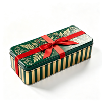 Boîte en métal pour cadeaux de Noël, boîte rectangulaire en métal pour biscuits avec ruban rouge, boîte en métal de qualité alimentaire pour chocolat, bonbons, emballage de Noël