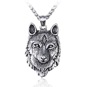 Collier pendentif Yunnique en acier inoxydable 316L, tête de loup gravée, finition antique, étanche, charme vintage, cadeau pour homme - Product Image 5