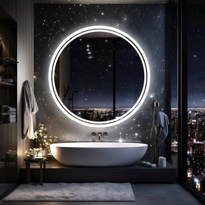 Tùy chỉnh hình tròn thông minh backlit Led Vanity bàn trang điểm gương với cảm ứng chuyển đổi bạc gương hiện đại cho phòng tắm - Product Image 2