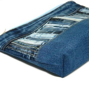 Custom Eco-Friendly Recycled Jeans Zipper Travel Pouch Denim Fabric for Case Casual Makeup <b>Bag</b> Denim <b>Patchwork</b> Purse - Product Image 6