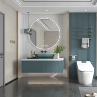 Ванитор с раковиной для ванной комнаты со синей деревянной плавающей раковиной