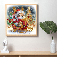 Kit de Peinture Diamant 5D Traîneau de Noël avec Cerfs 30x30cm, Perles de Cristal de Forme Spéciale, Perles Partielles, Art Diamant DIY, Décoration Maison, Cadeau