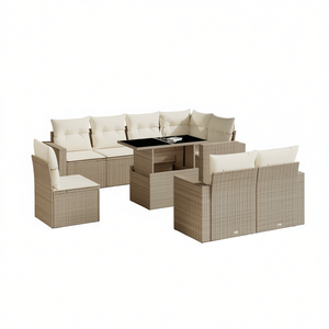 Conjunto de Sofás Modulares de Ratán Sintético PE Beige para Jardín, 6 Plazas, Muebles de Exterior, Diseño Contemporáneo - Product Image 1