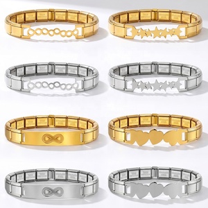 Bracelet à maillons en acier inoxydable électroplaqué, style italien, fait main, DIY, avec étoile à cinq branches et cœur, or et argent - Product Image 1