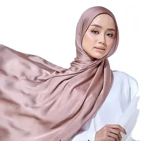 批发纯色织纹绸缎丝绸头巾马来西亚土布女士披肩