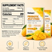 Kelaen Probiotic Jelly Sticks saveur mangue, soutien digestif, formule prébiotique, 15g x 30 bâtonnets