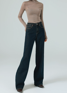 OEM OED yüksek Rise gevşek Baggy işlemeli koyu mavi Denim kot kadın rahat maymun erkek arkadaşı tarzı perçin düğmesi bel hiçbir solma - Product Image 2