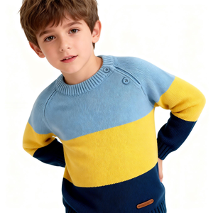 Pulls à manches longues vintage pour garçon, OEM ODM, mode décontractée, rayures, tricot, sweats pour enfants, garçon, couleur contrastée, <span class=keywords><strong>col</strong></span> <span class=keywords><strong>rond</strong></span> - Product Image 1