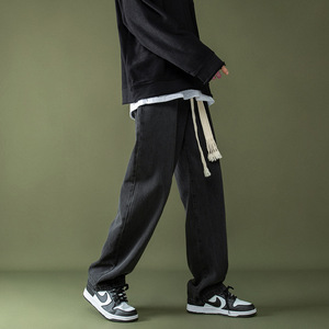 กางเกงยีนส์ผู้ชายท<span class=keywords><strong>ร</strong></span>งหลวม <span class=keywords><strong>ร</strong></span>ุ่น Korat Hem แต่งขอบลายแมวไทย สีเงิน ขายส่ง - Product Image 1