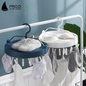 Cintre multifonctionnel en <span class=keywords><strong>plastique</strong></span> pour la maison avec plusieurs pinces, porte-vêtements pour bébé, séchoir pliable rond pour sous-vêtements, chaussettes, chaussures - Product Image 6